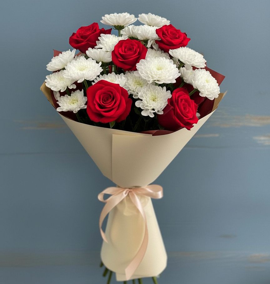 Букет цветов из: Розы и Хризантемы в Досчатое