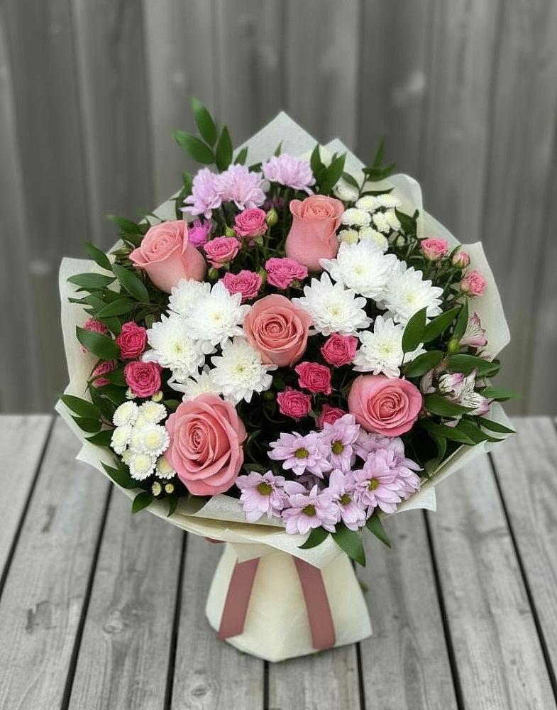 Букет цветов из: Альстромерии, Гвоздики, Розы и Хризантемы в Досчатое