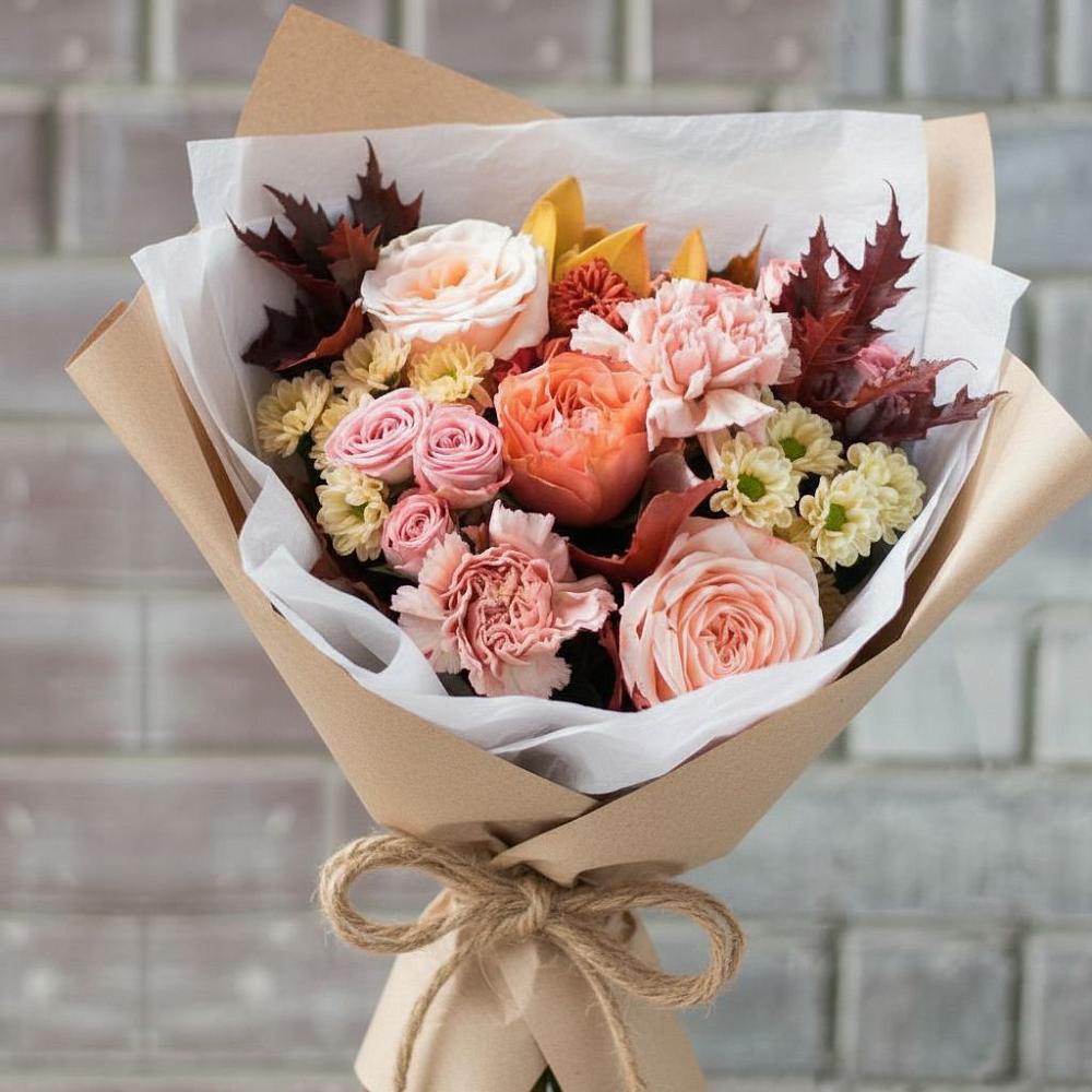 Букет цветов из: Гвоздики, Хризантемы и Розы в Досчатое