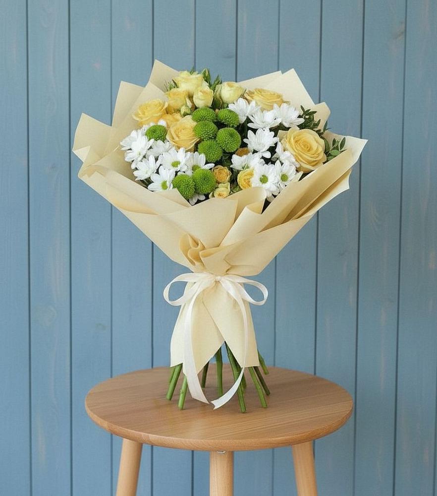 Букет цветов из: Хризантемы и Розы в Досчатое