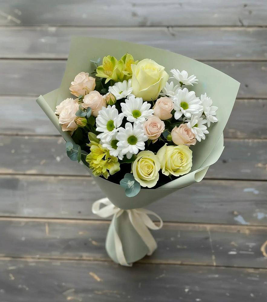 Букет цветов из: Альстромерии, Розы и Хризантемы в Досчатое