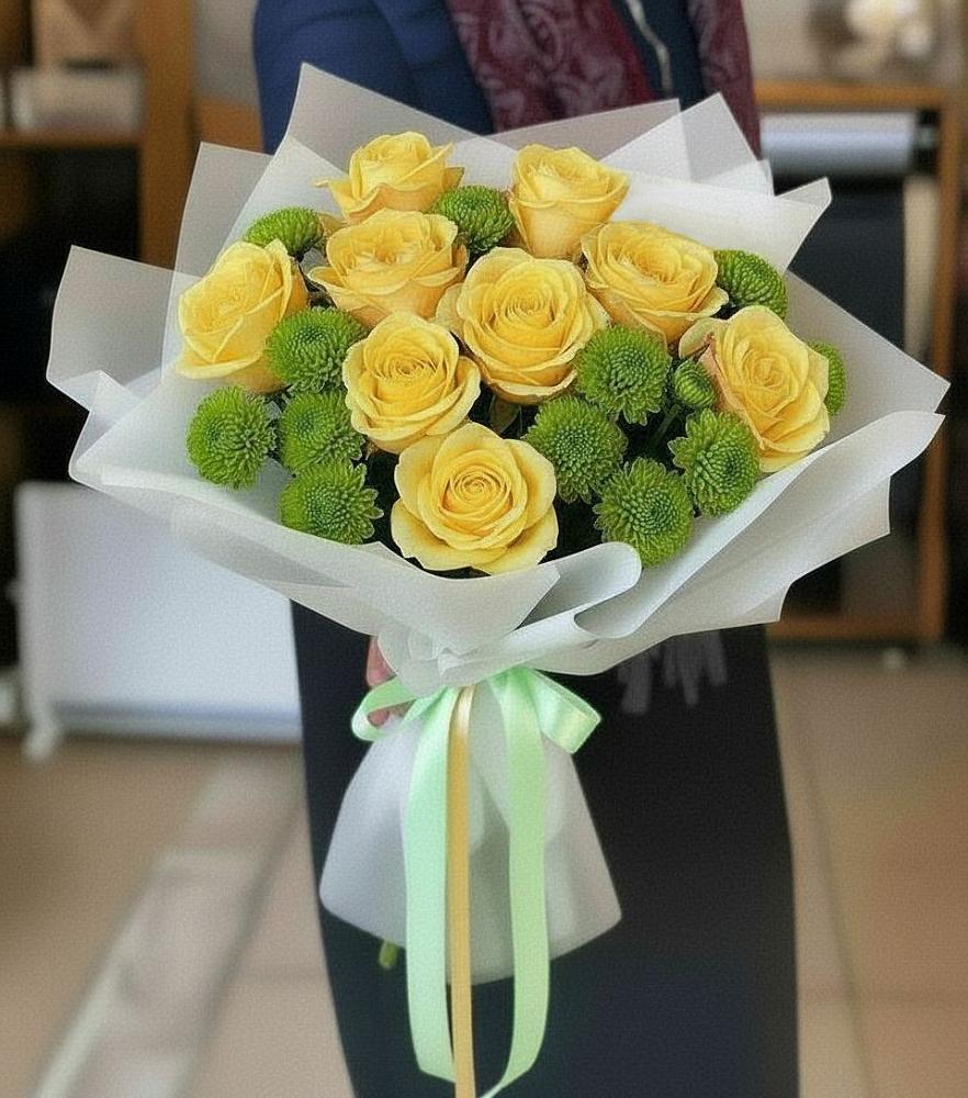 Букет цветов из: Хризантемы и Розы в Досчатое