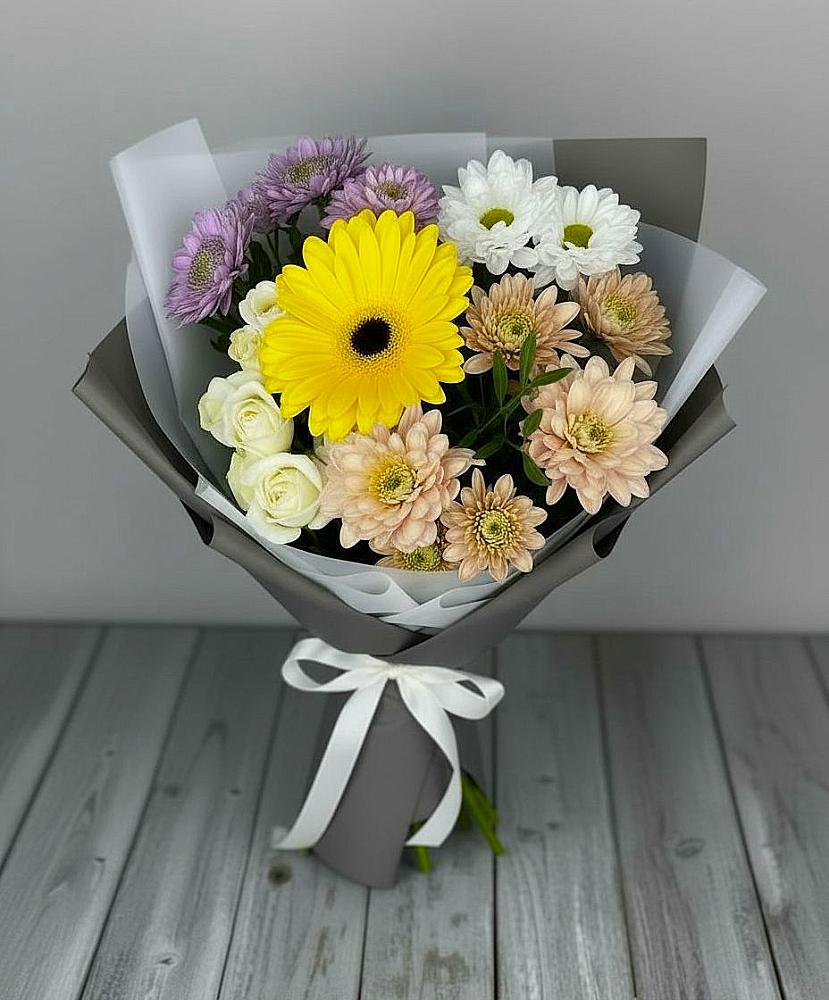 Букет цветов из: Розы, Герберы и Хризантемы в Досчатое