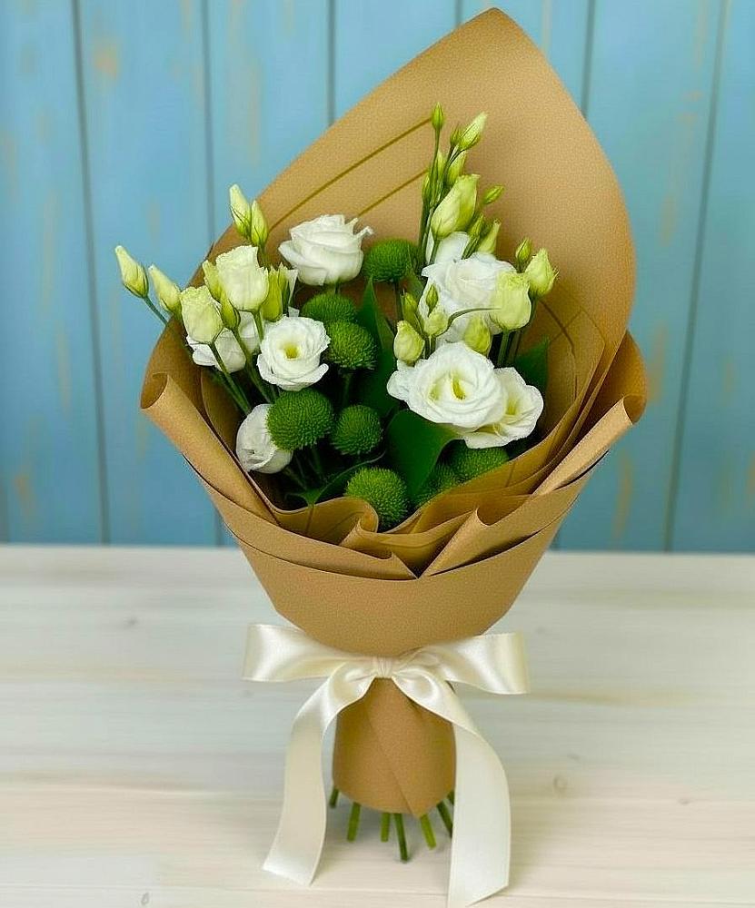 Букет цветов из: Хризантемы и Лизиантусы в Досчатое