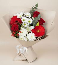 Букет цветов из:  Розы, Хризантемы, Герберы и Лилии #REPLACE_PRED# Досчатое