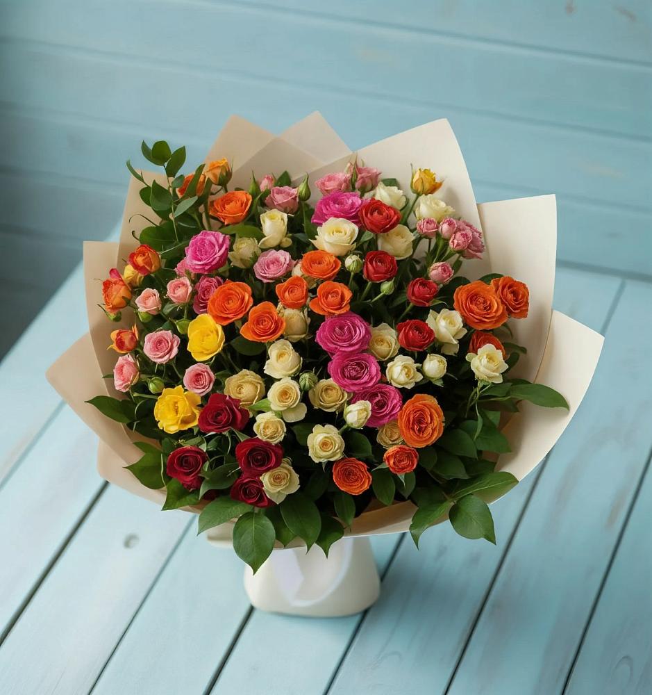 Букет Микс из разноцветных кустовых роз в Досчатое