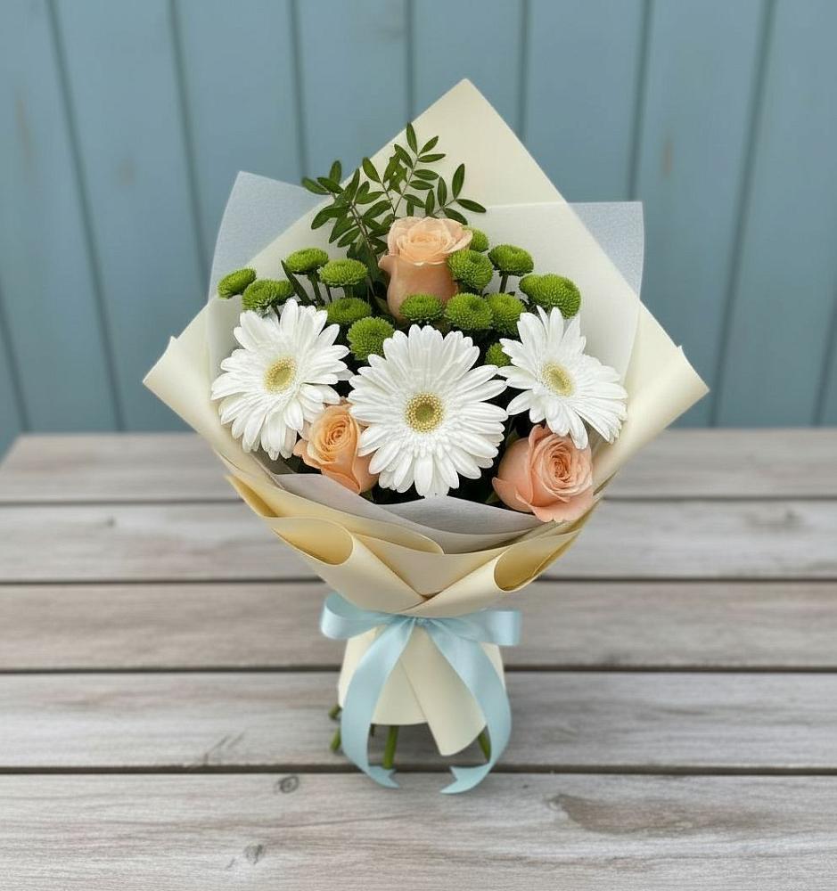 Букет цветов из: Герберы, Розы и Хризантемы в Досчатое
