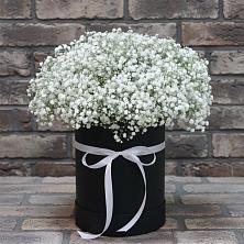 Цветочная композиция из Гипсофила в шляпной коробке в Досчатое