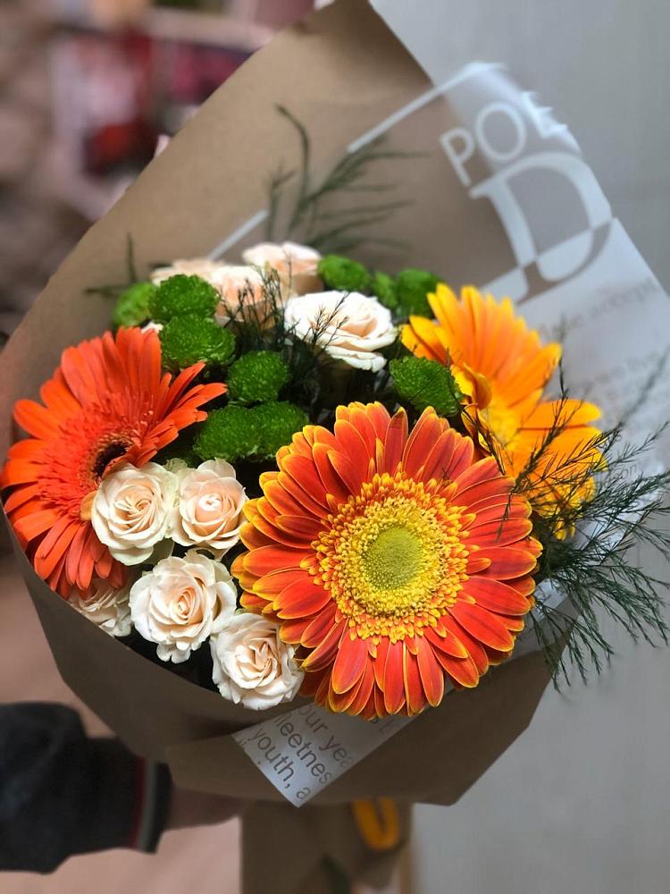 Букет цветов из: Герберы, Хризантемы и Розы в Досчатое