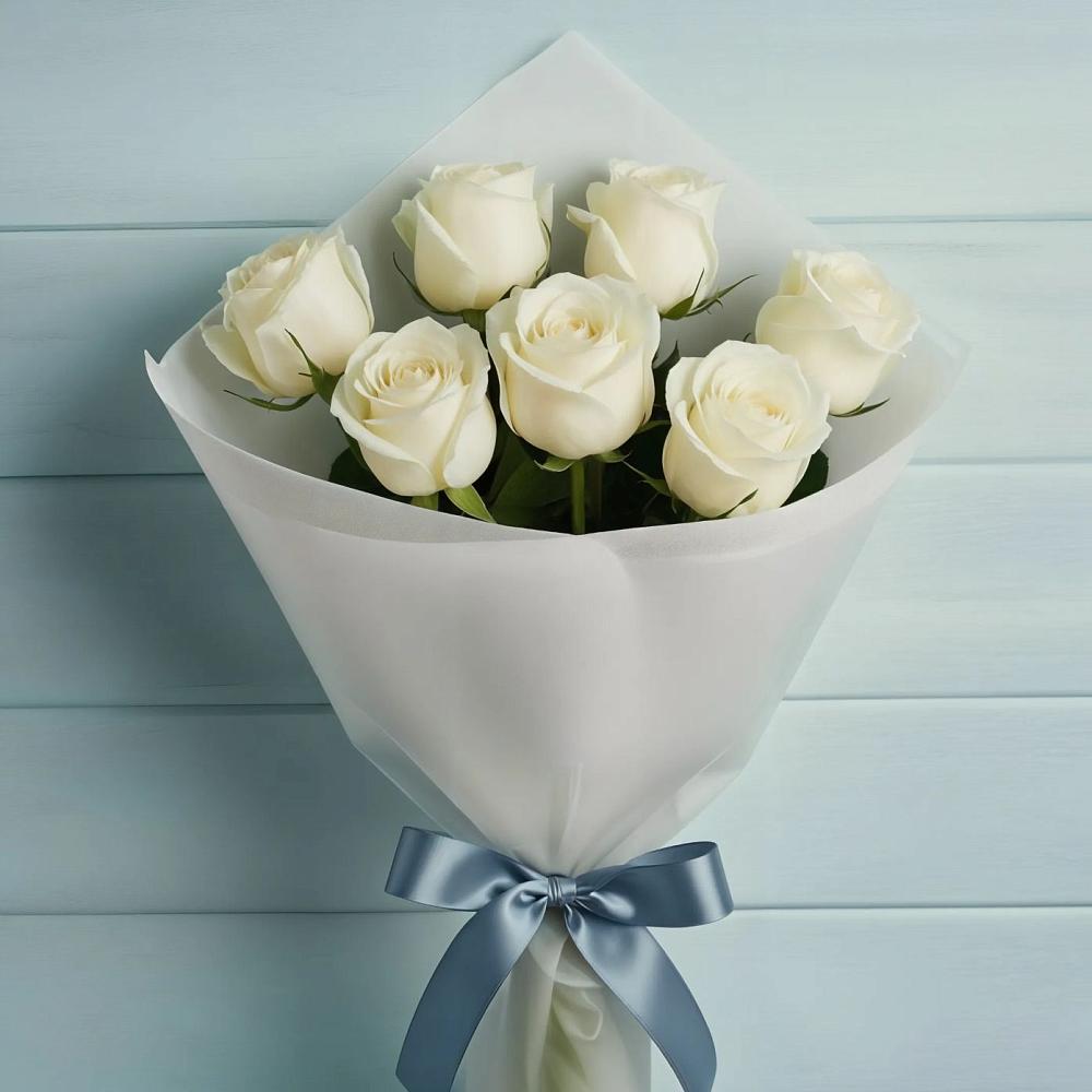 Букет 7 Белых роз Эдлесс Лав в Досчатое