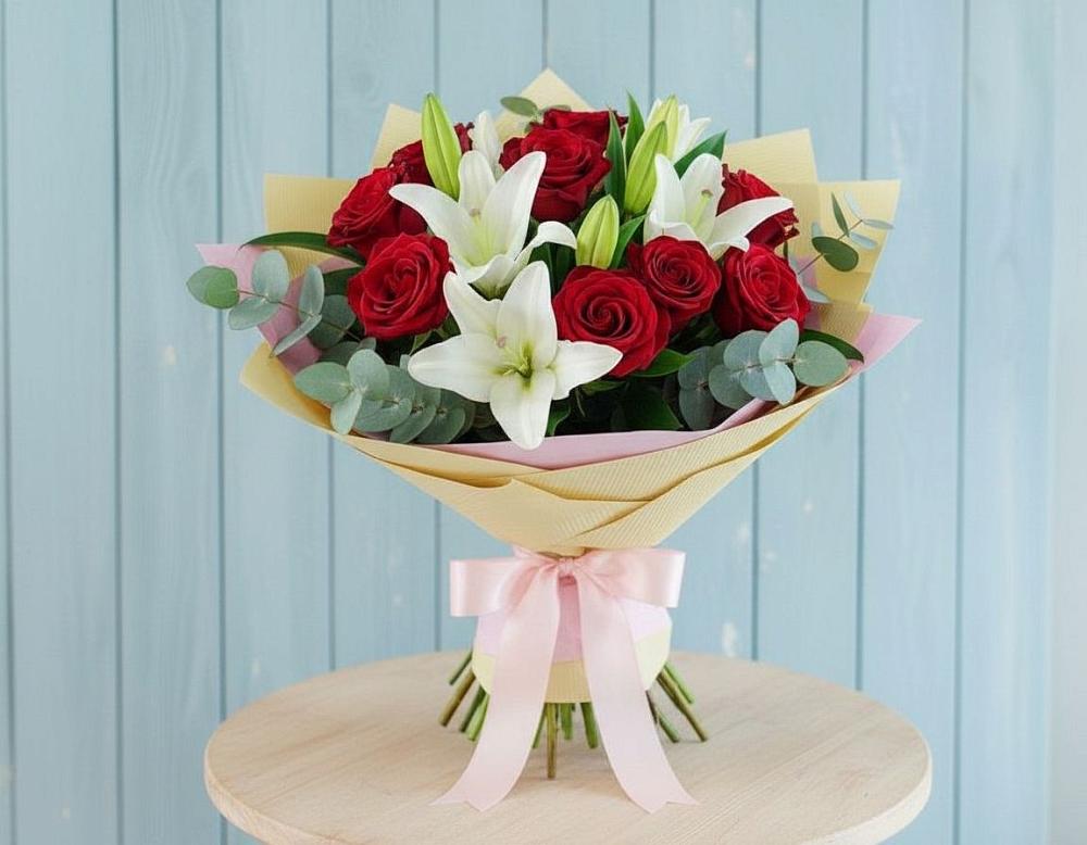 Букет цветов из: Лилии и Розы в Досчатое